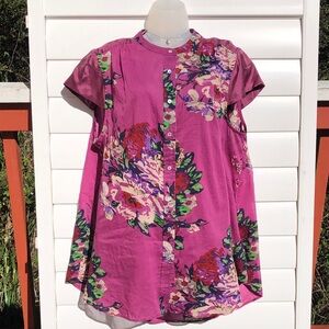 Soft Surroundings Magenta Floral Button-Down Tunic